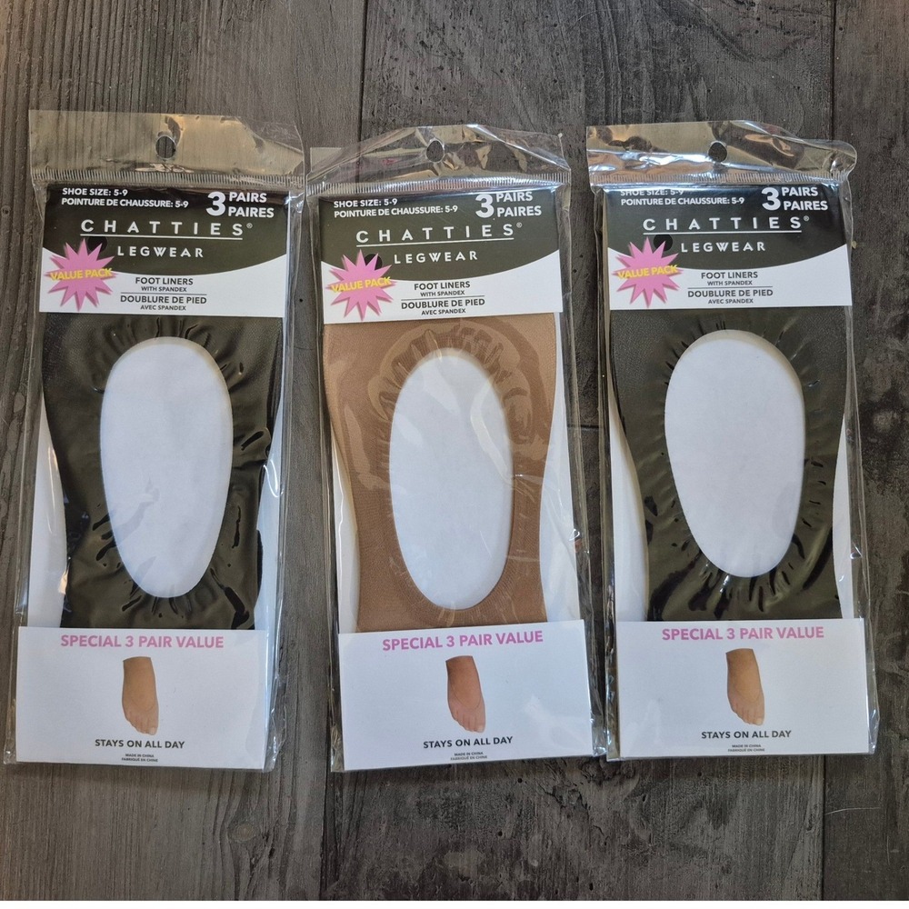 3 Chatties Legwear 3 Pack Foot Liners Spandex No Show Socks Shoe Size 5-9